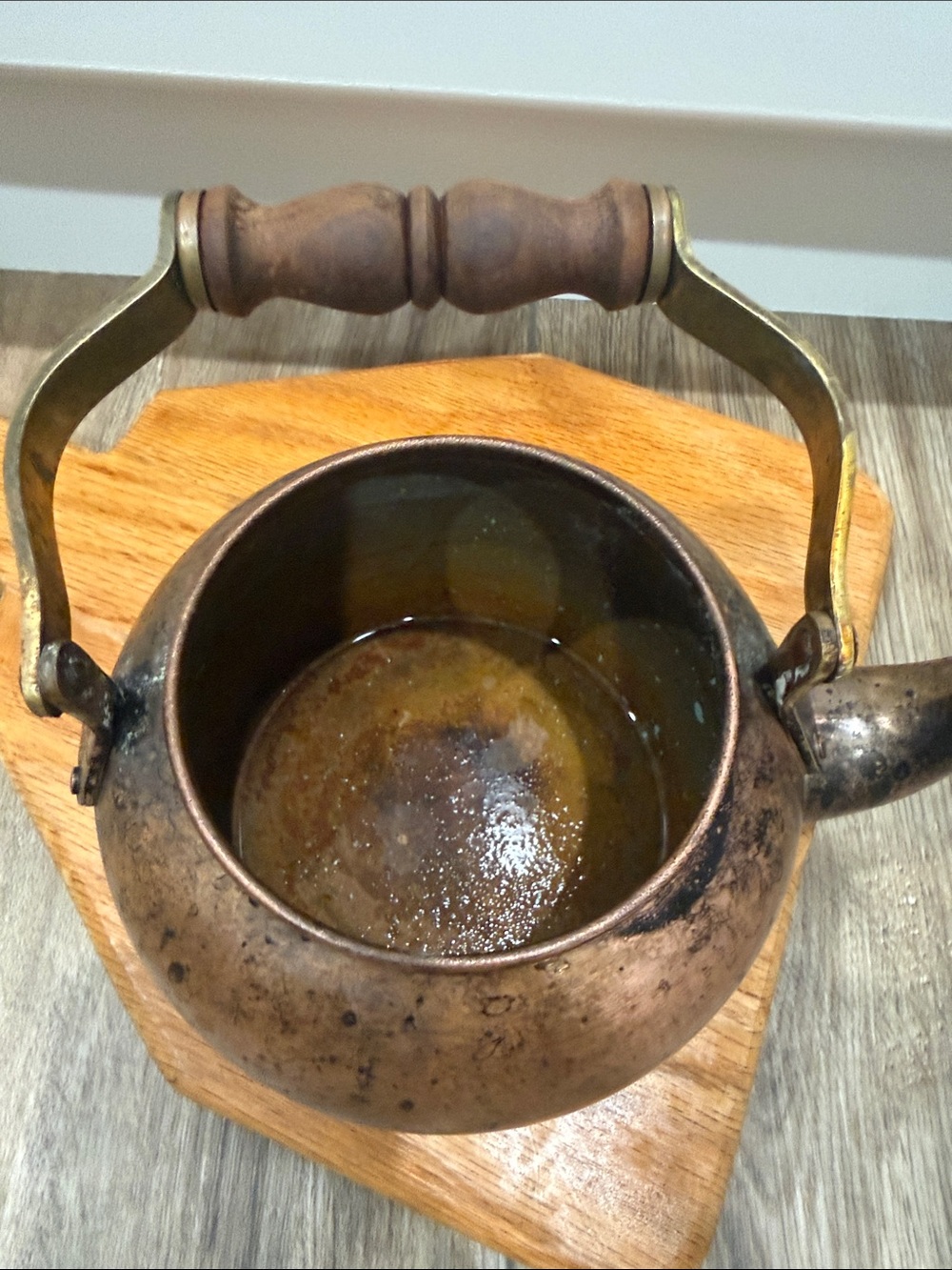 VTG Antique Tagus Copper Kettle Tea Pot Portugal Wooden Handle Primitive Country - Picture 3 of 4